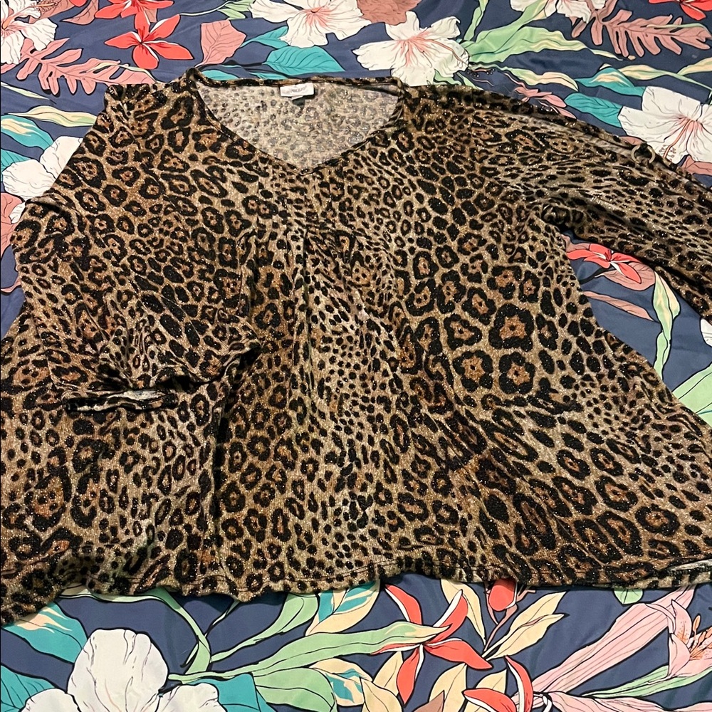 The Avenue leopard sparkle cold shoulder lightweight tunic sweater